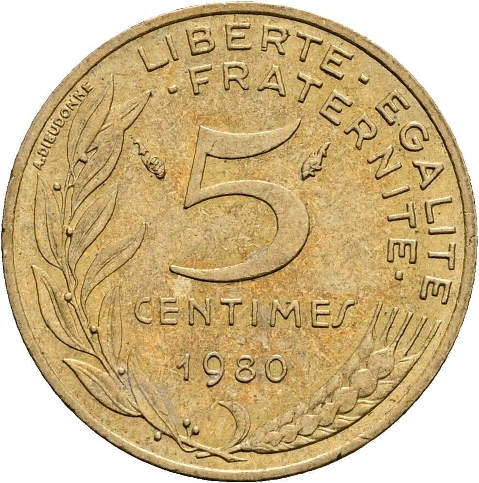 5 Centimes 1980 – Rückseite