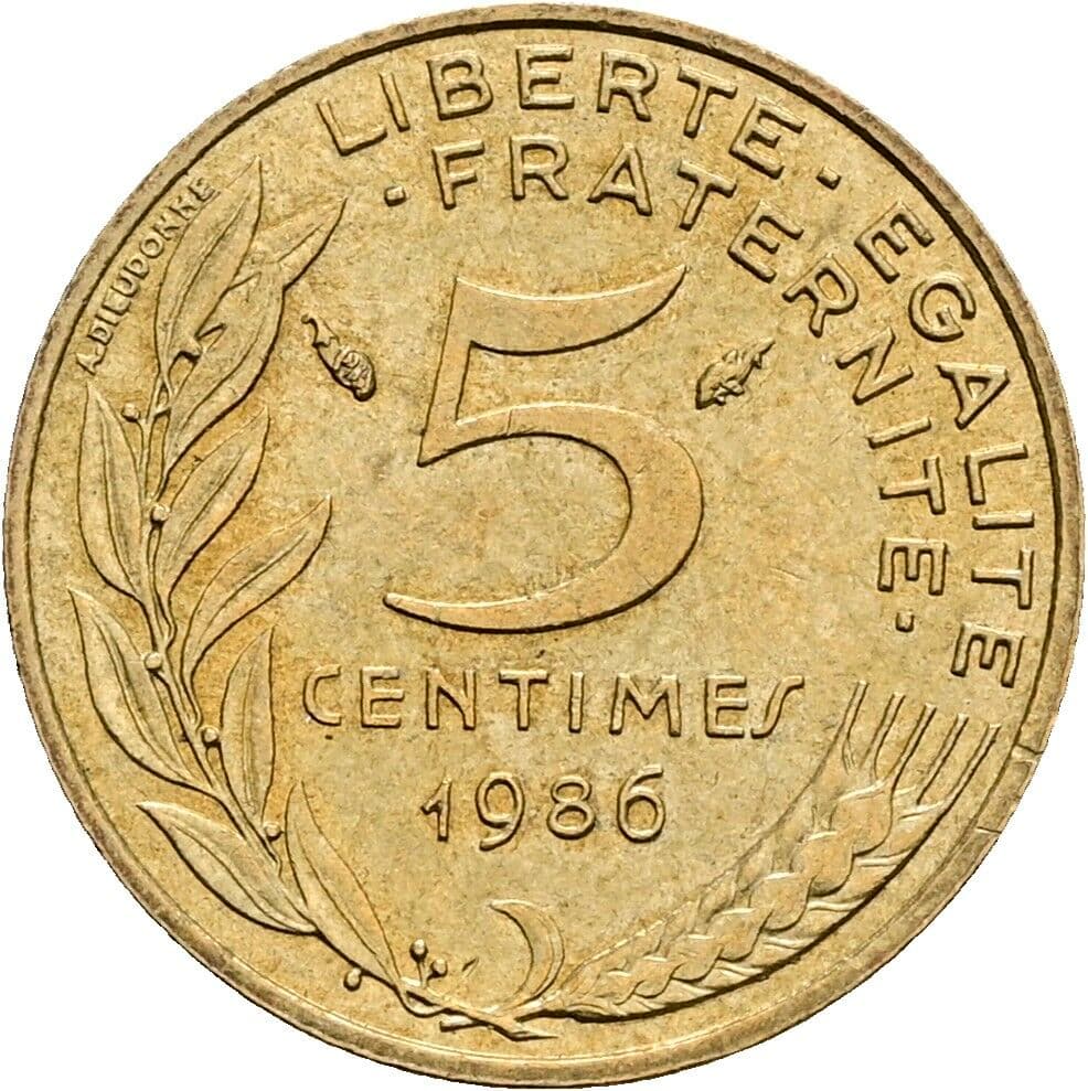 5 Centimes 1986 – Rückseite