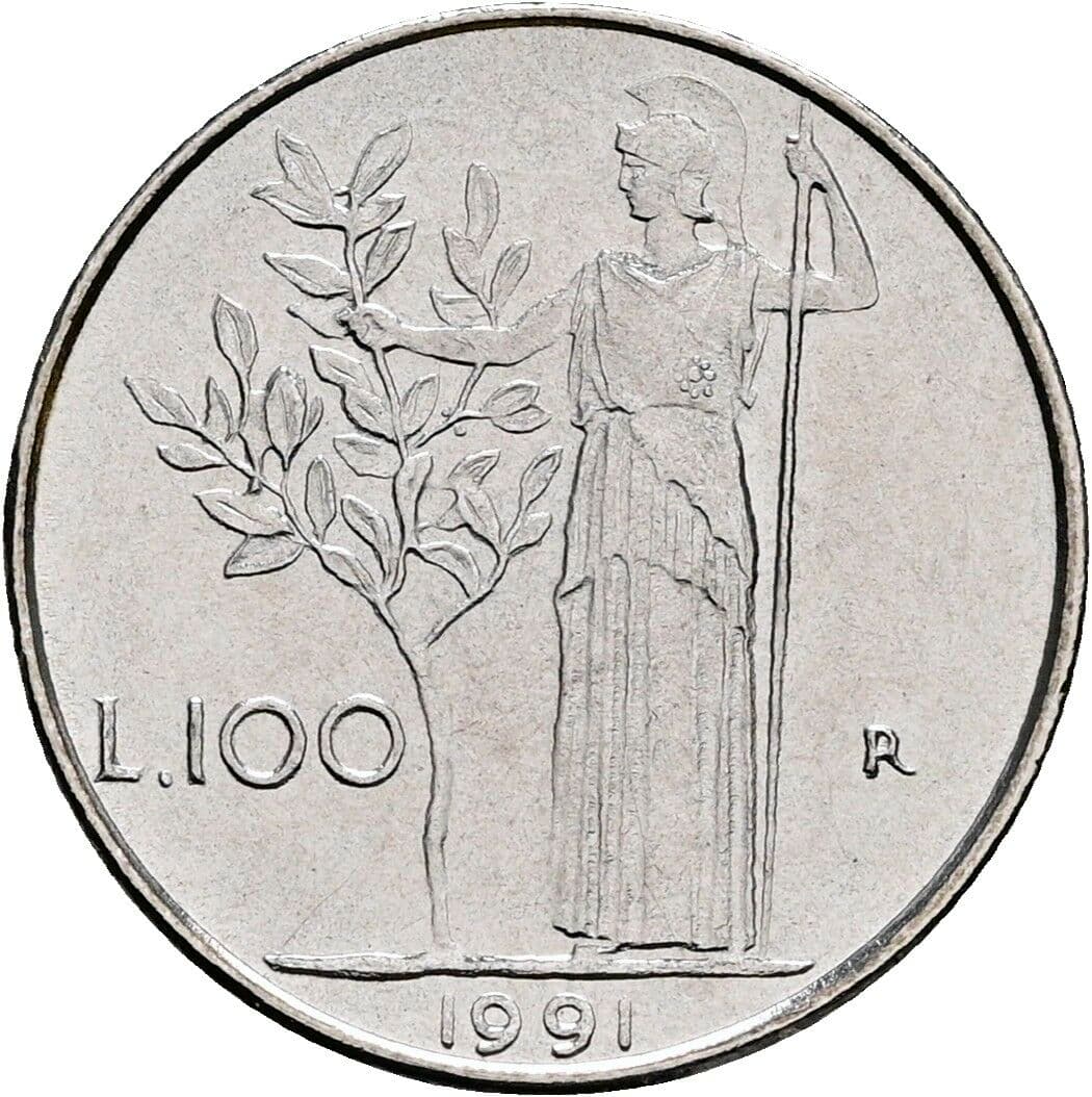 100 Lire 1991 – Rückseite