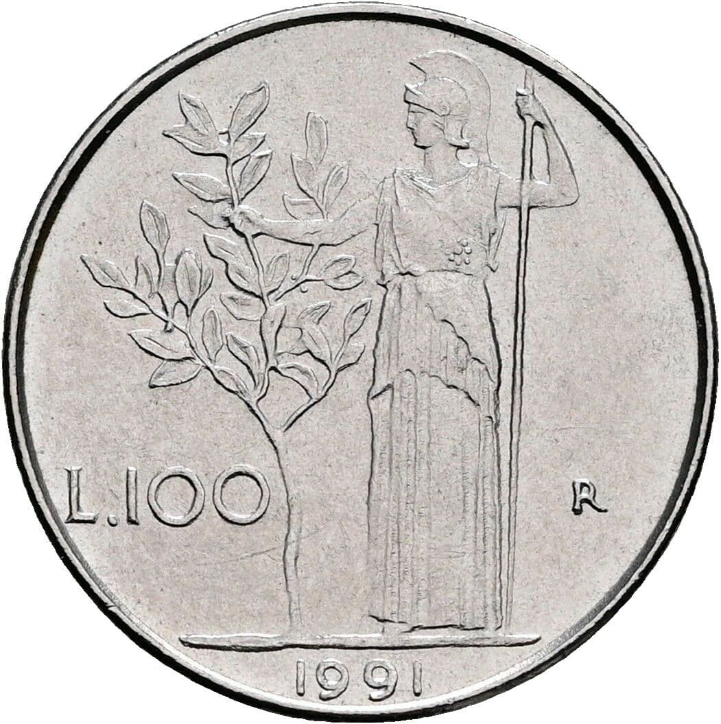 100 Lire 1991 – Rückseite