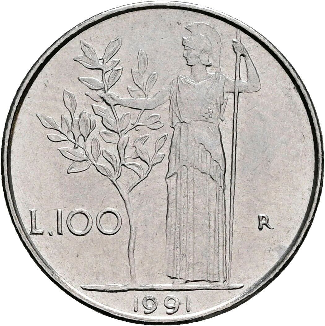 100 Lire 1991 – Rückseite