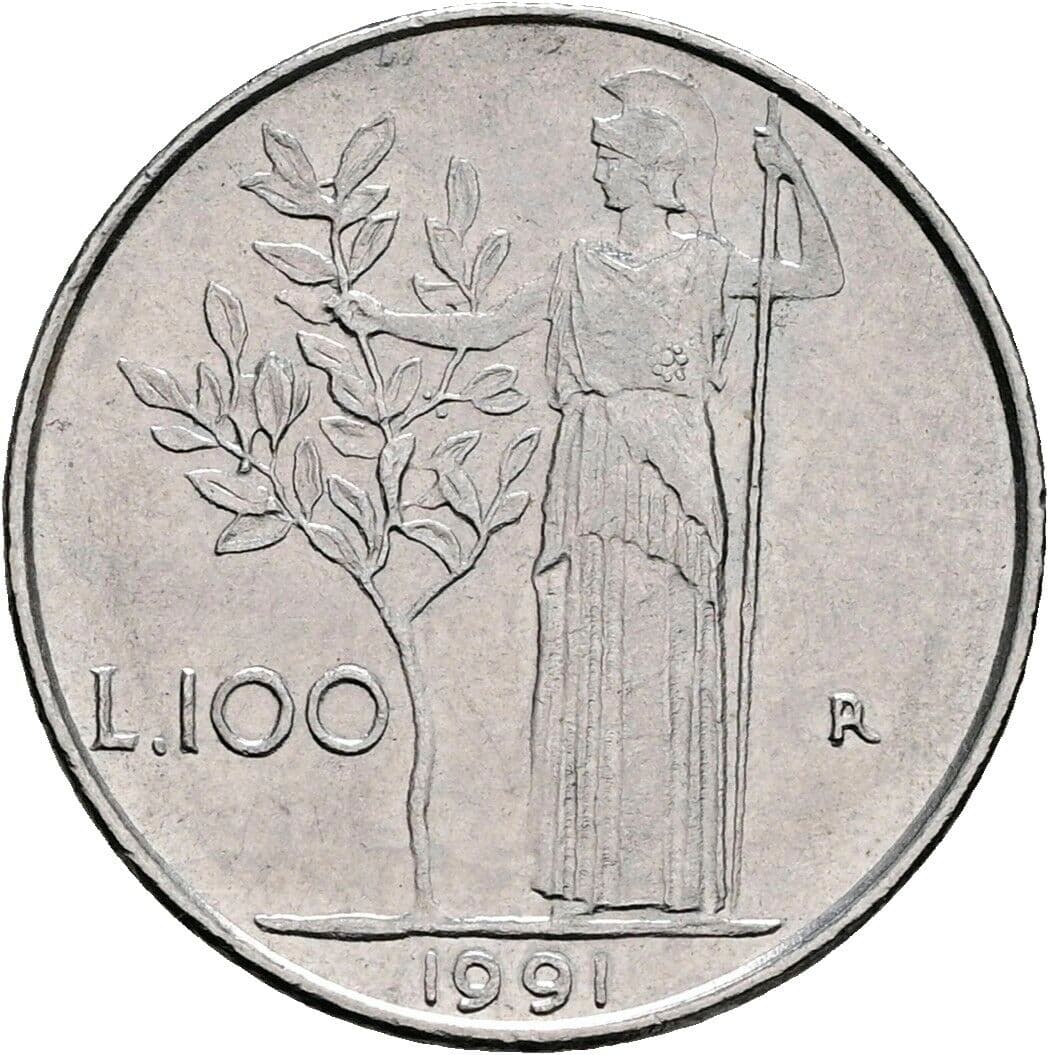 100 Lire 1991 – Rückseite