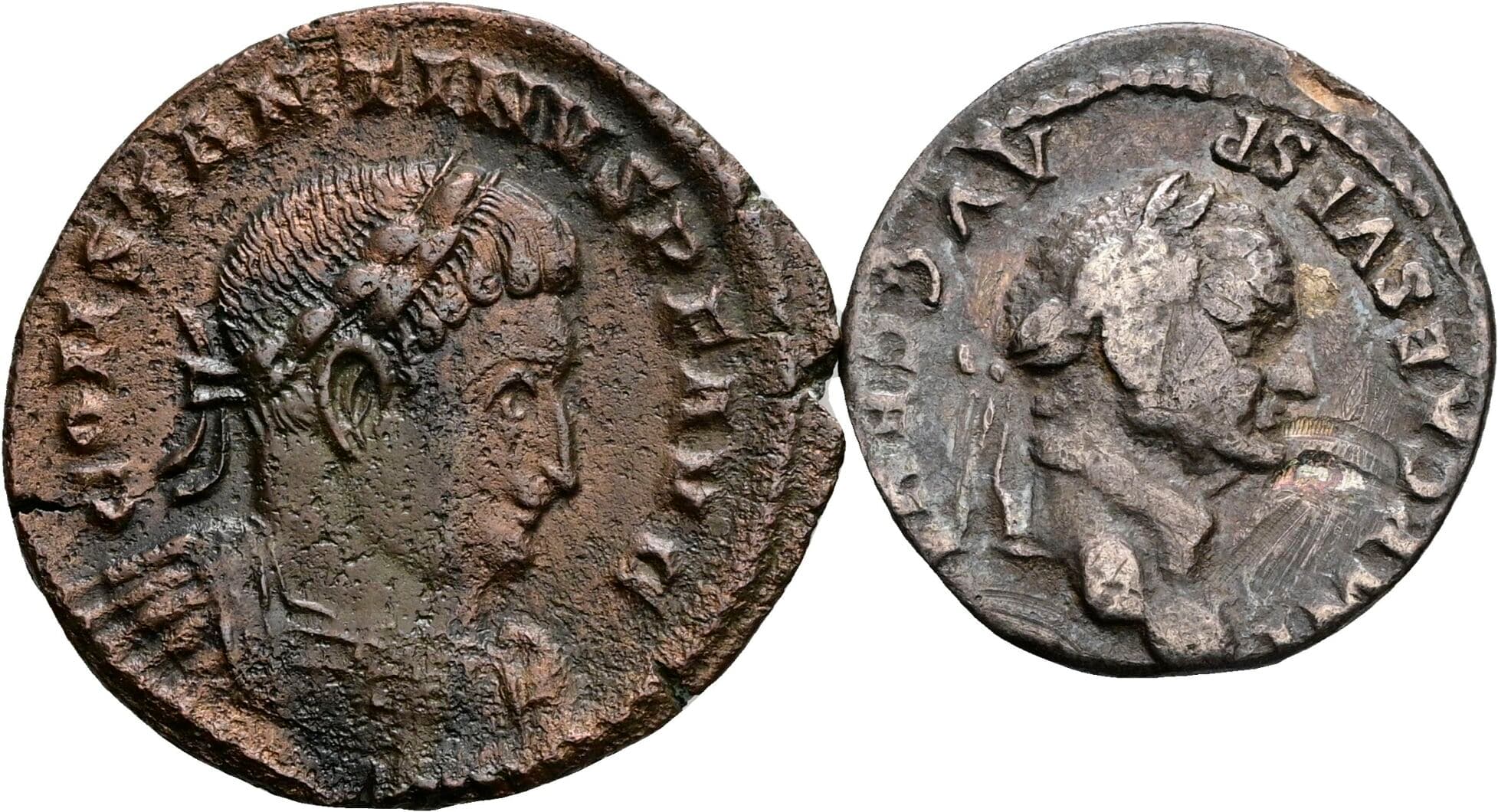 Denar, Follis Vespasianus 69-79, Constantinus I. 317-340 – Vorderseite