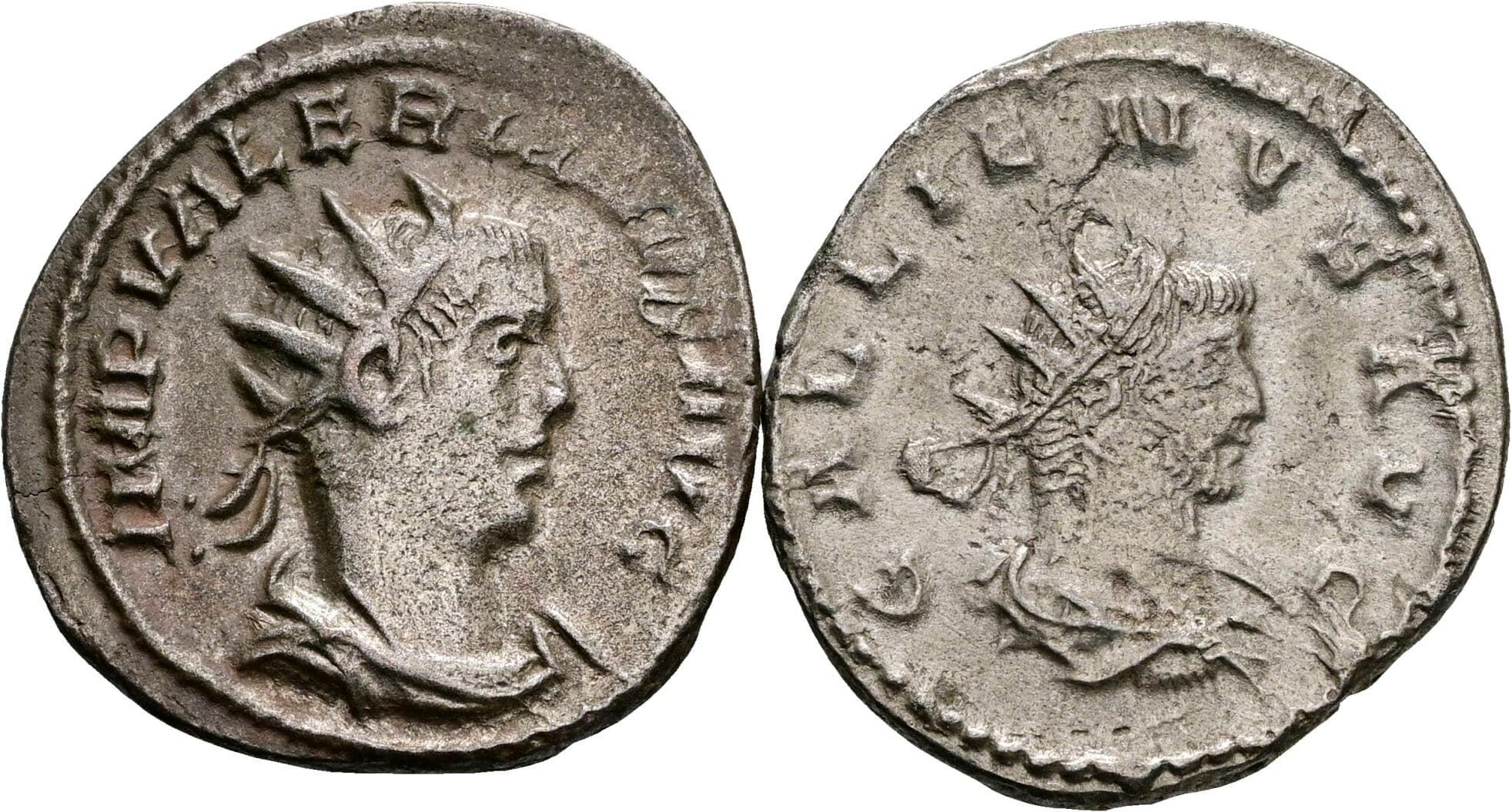 Lot 2 Stück Antoniniane Gallienus 259-268, Valerianus I. 253-260 – Vorderseite