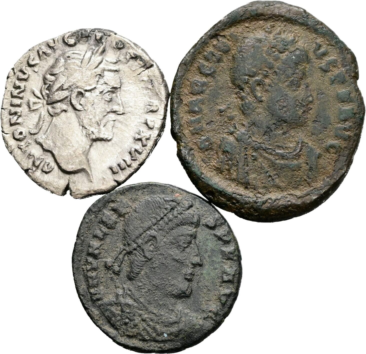 Denar, Mittelbronze, Follis Antoninus Pius 138-161, Arcadius 383-408, Valens 364-378 – Vorderseite