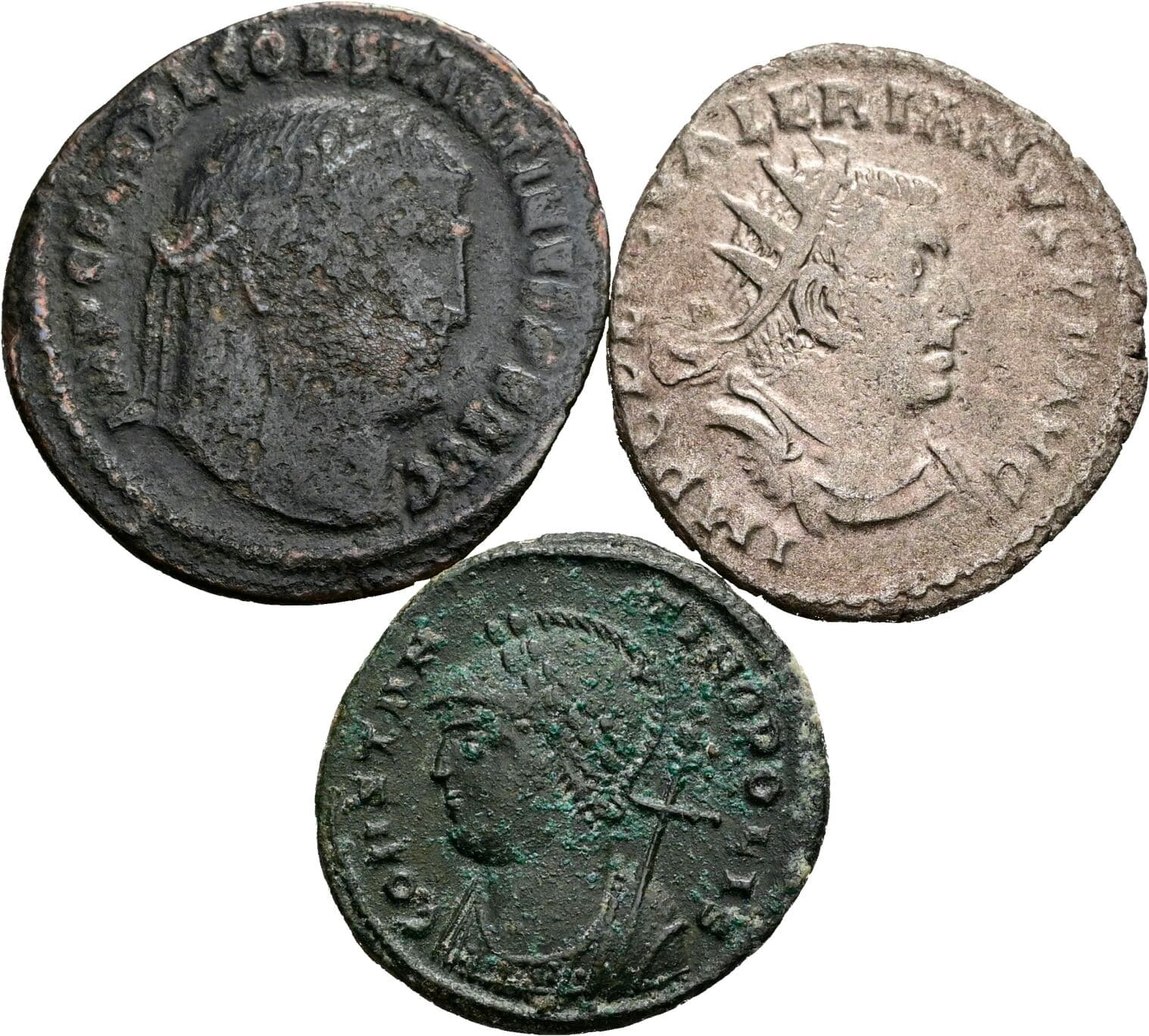 Lot 2x Folles, 1x Antoninian Constantinus I. 307-337, Valerianus I. 253-260, Constantinus I. der Große 306-337 – Vorderseite