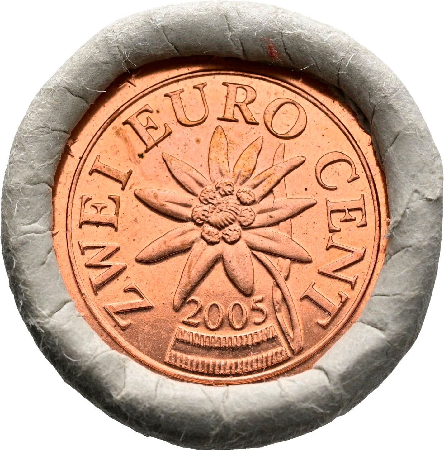 Rolle 50 Stück 2 Cent Münzen