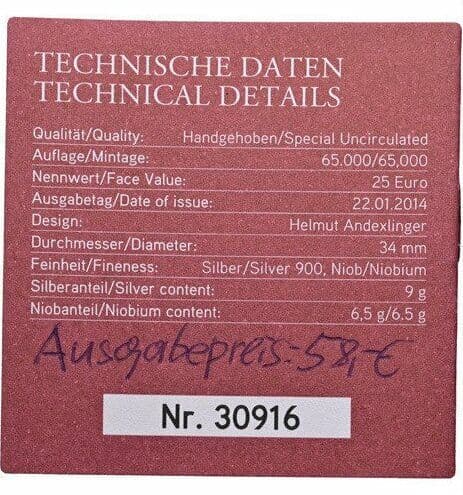 EUR 25 Niob 2014 – Rückseite