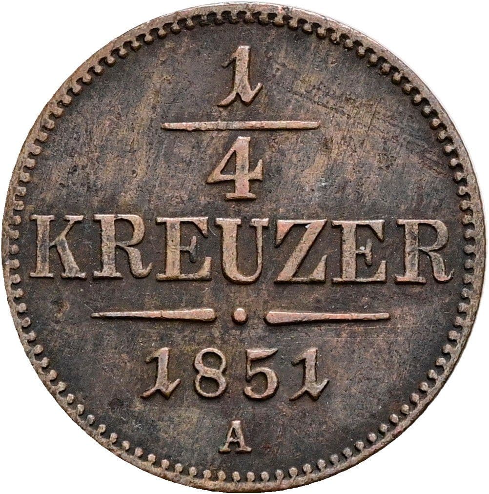 1/4 Kreuzer Franz Joseph I. 1848-1916 1851 A – Vorderseite