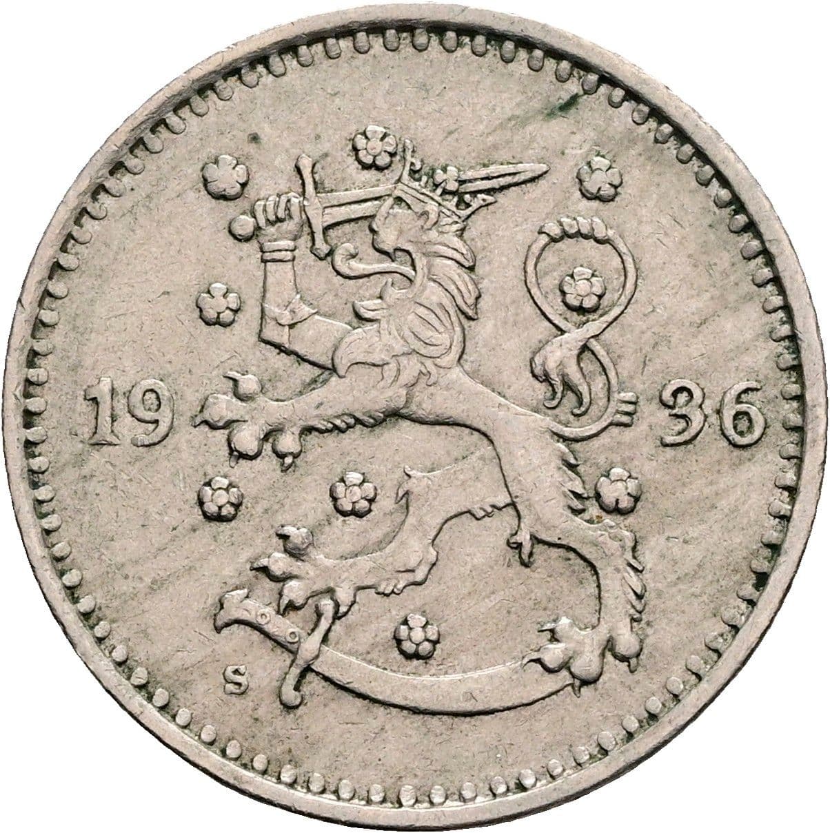 1 Markka 1936 S – Rückseite