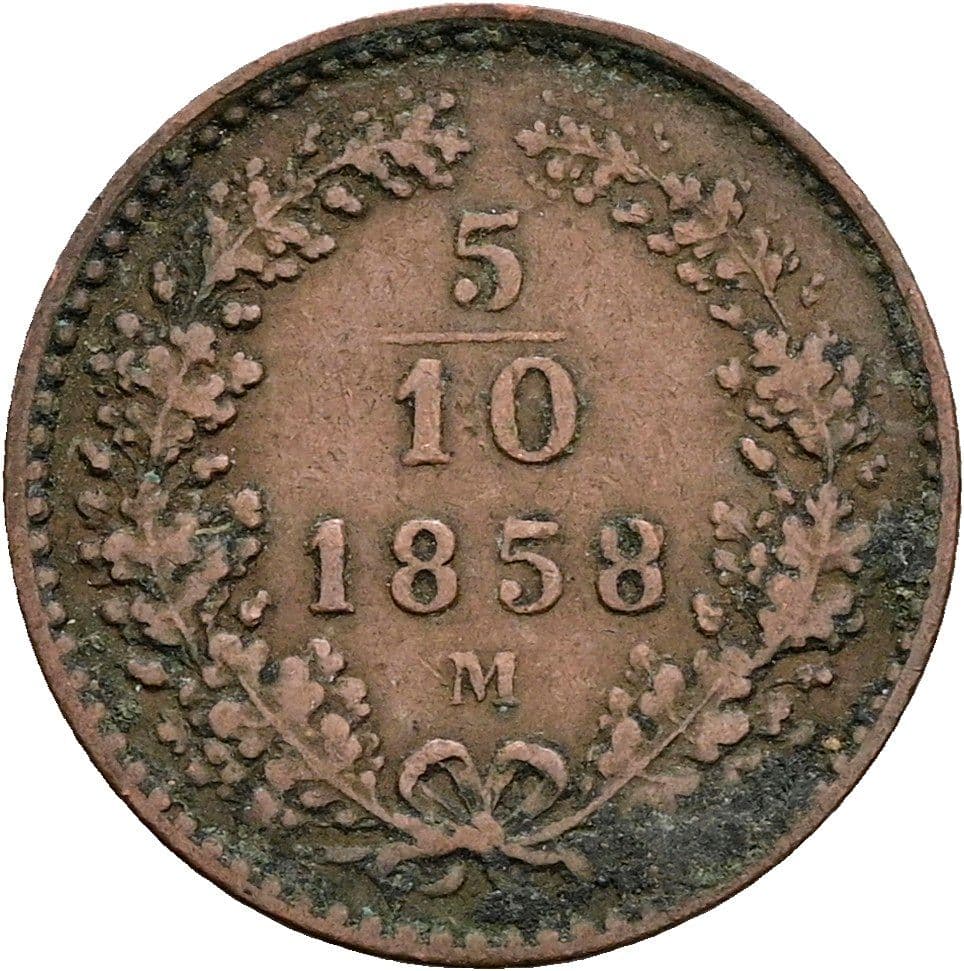 5/10 Kreuzer Franz Joseph I. 1848-1916 1858 M – Vorderseite
