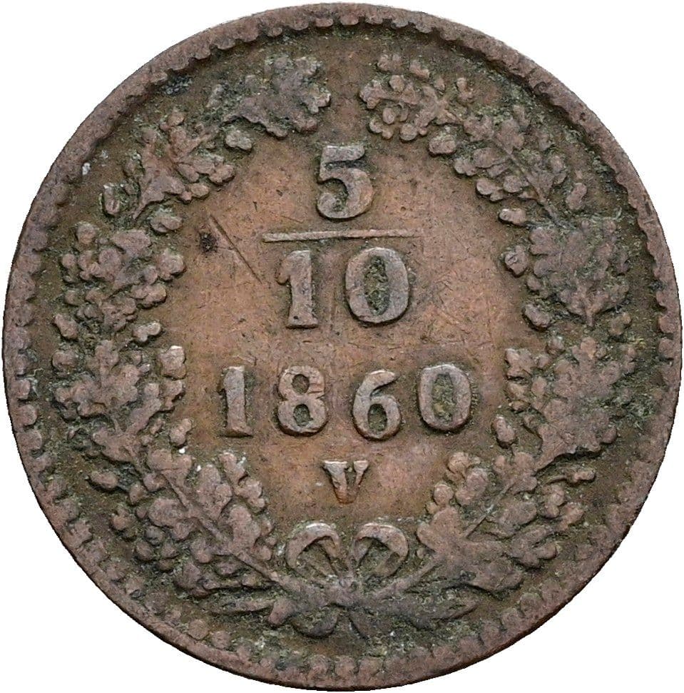 5/10 Kreuzer Franz Joseph I. 1848-1916 1860 V – Vorderseite