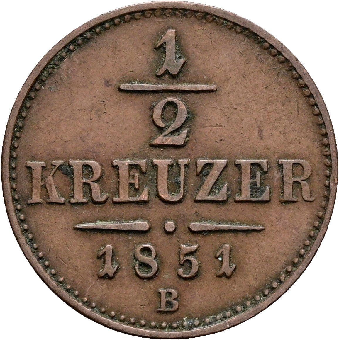 1/2 Kreuzer Franz Joseph I. 1848-1916 1851 B – Vorderseite