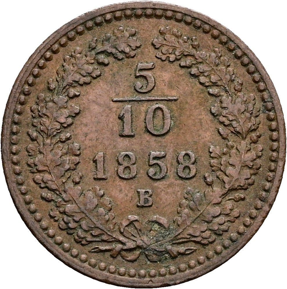 5/10 Kreuzer Franz Joseph I. 1848-1916 1858 B – Vorderseite