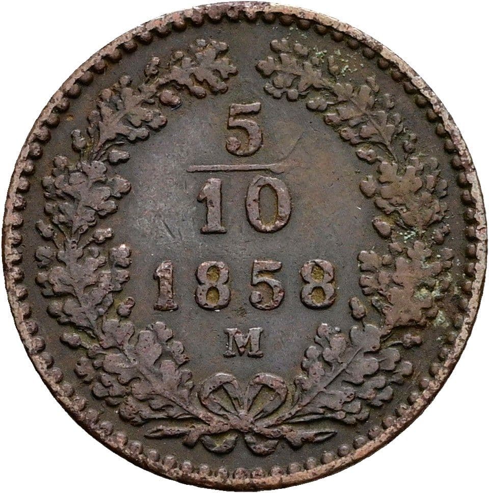 5/10 Kreuzer Franz Joseph I. 1848-1916 1858 M – Vorderseite