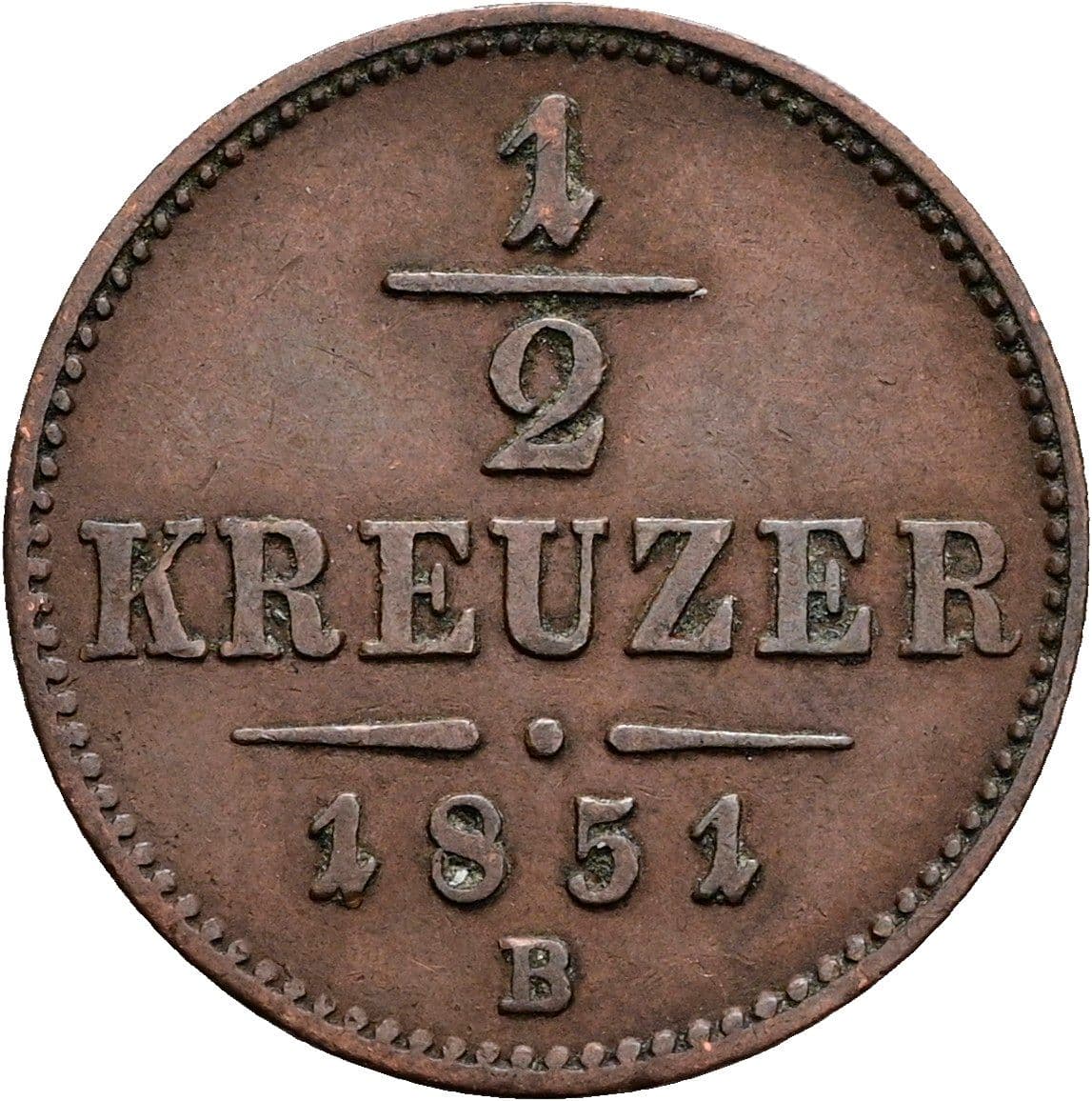 1/2 Kreuzer Franz Joseph I. 1848-1916 1851 B – Vorderseite