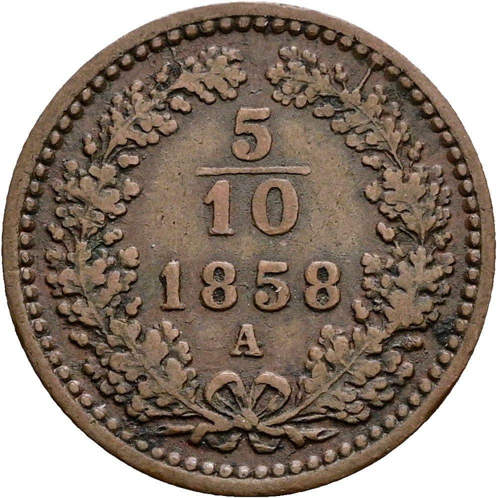5/10 Kreuzer Franz Joseph I. 1848-1916 1858 A – Vorderseite