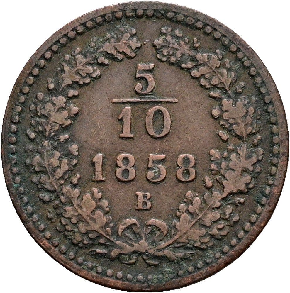 5/10 Kreuzer Franz Joseph I. 1848-1916 1858 B – Vorderseite
