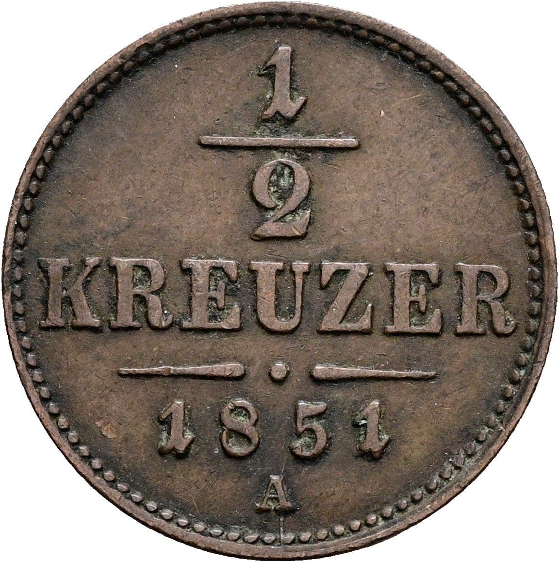 1/2 Kreuzer Franz Joseph I. 1848-1916 1851 A – Vorderseite