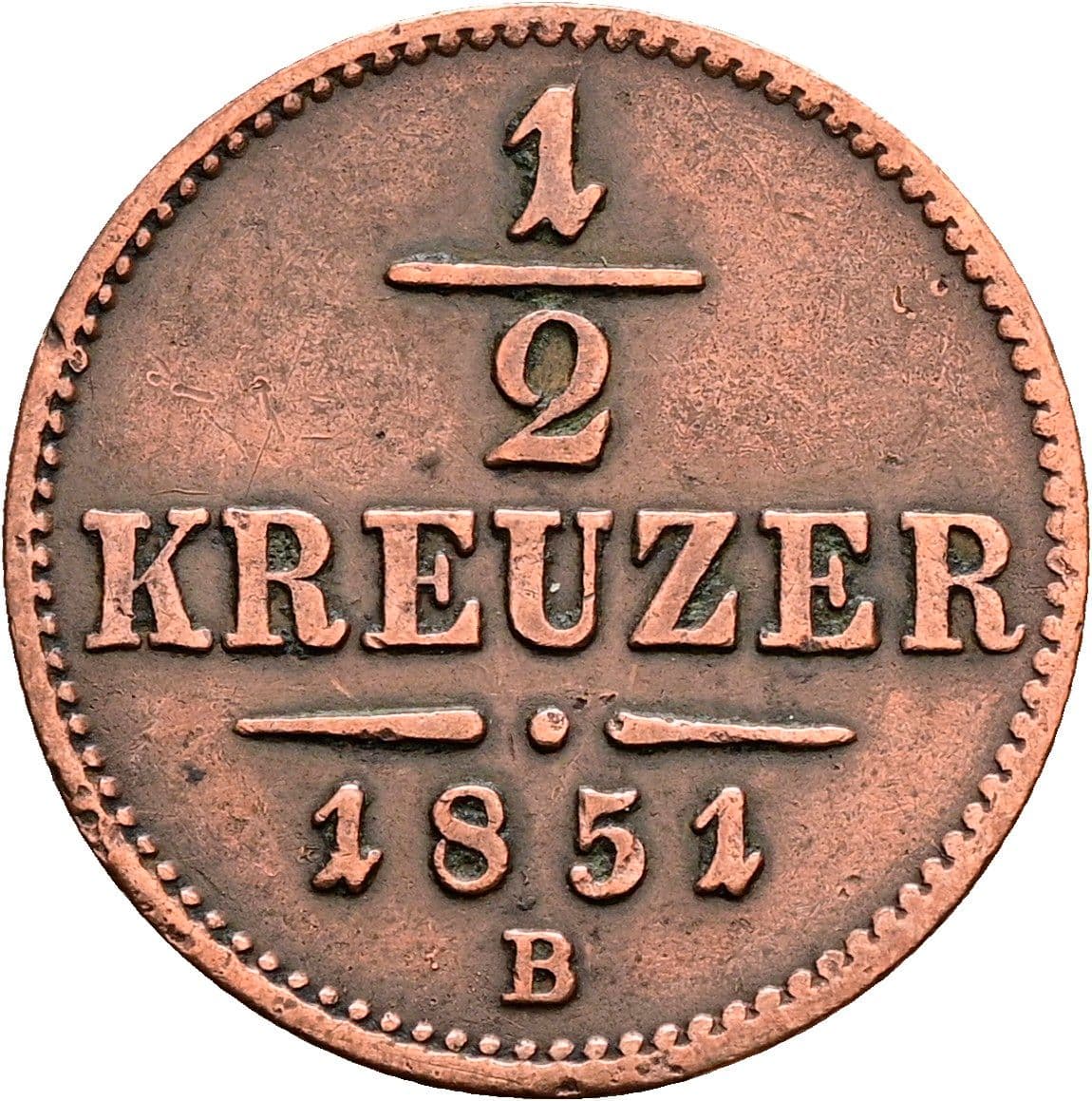 1/2 Kreuzer Franz Joseph I. 1848-1916 1851 B – Vorderseite