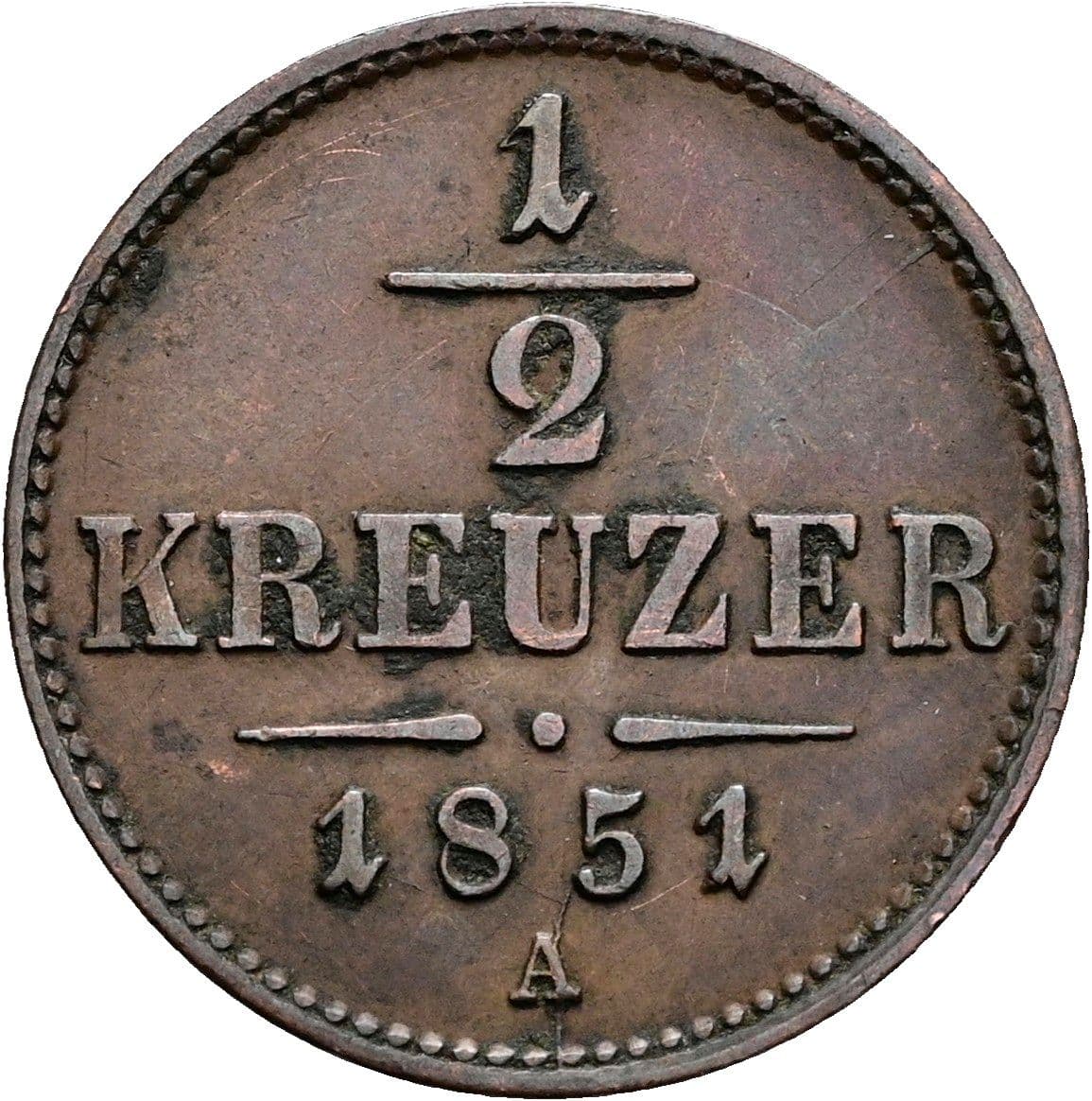 1/2 Kreuzer Franz Joseph I. 1848-1916 1851 A – Vorderseite