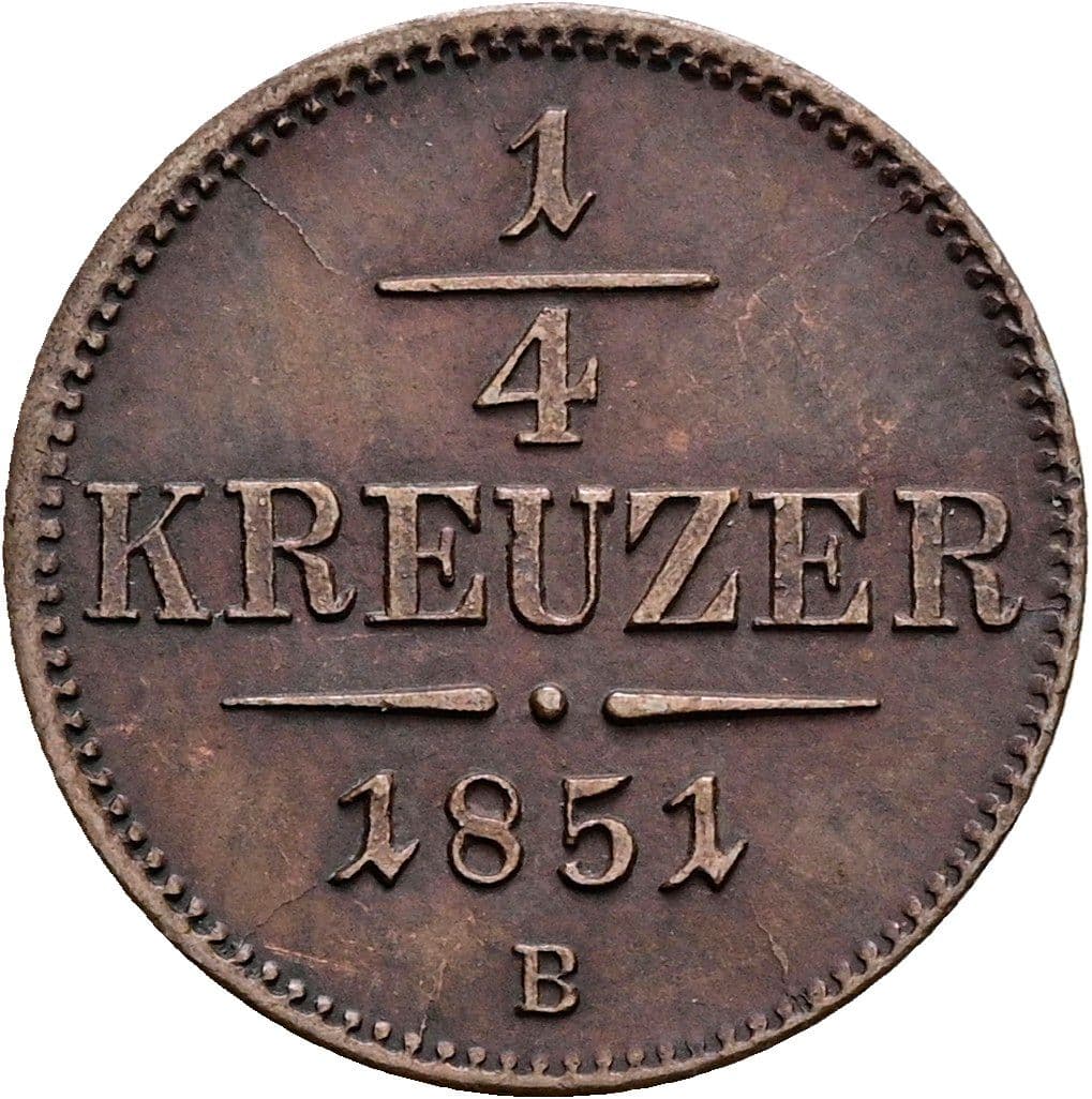1/4 Kreuzer Franz Joseph I. 1848-1916 1851 B – Vorderseite
