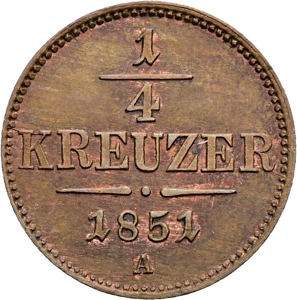 1/4 Kreuzer Franz Joseph I. 1848-1916 1851 A – Vorderseite