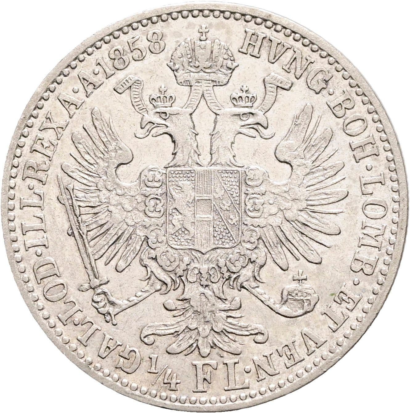 1/4 Gulden Franz Joseph I. 1848-1916 1858 A – Rückseite