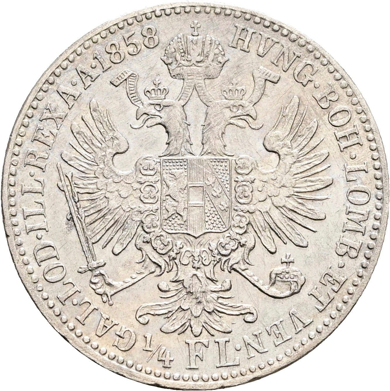 1/4 Gulden Franz Joseph I. 1848-1916 1858 A – Rückseite