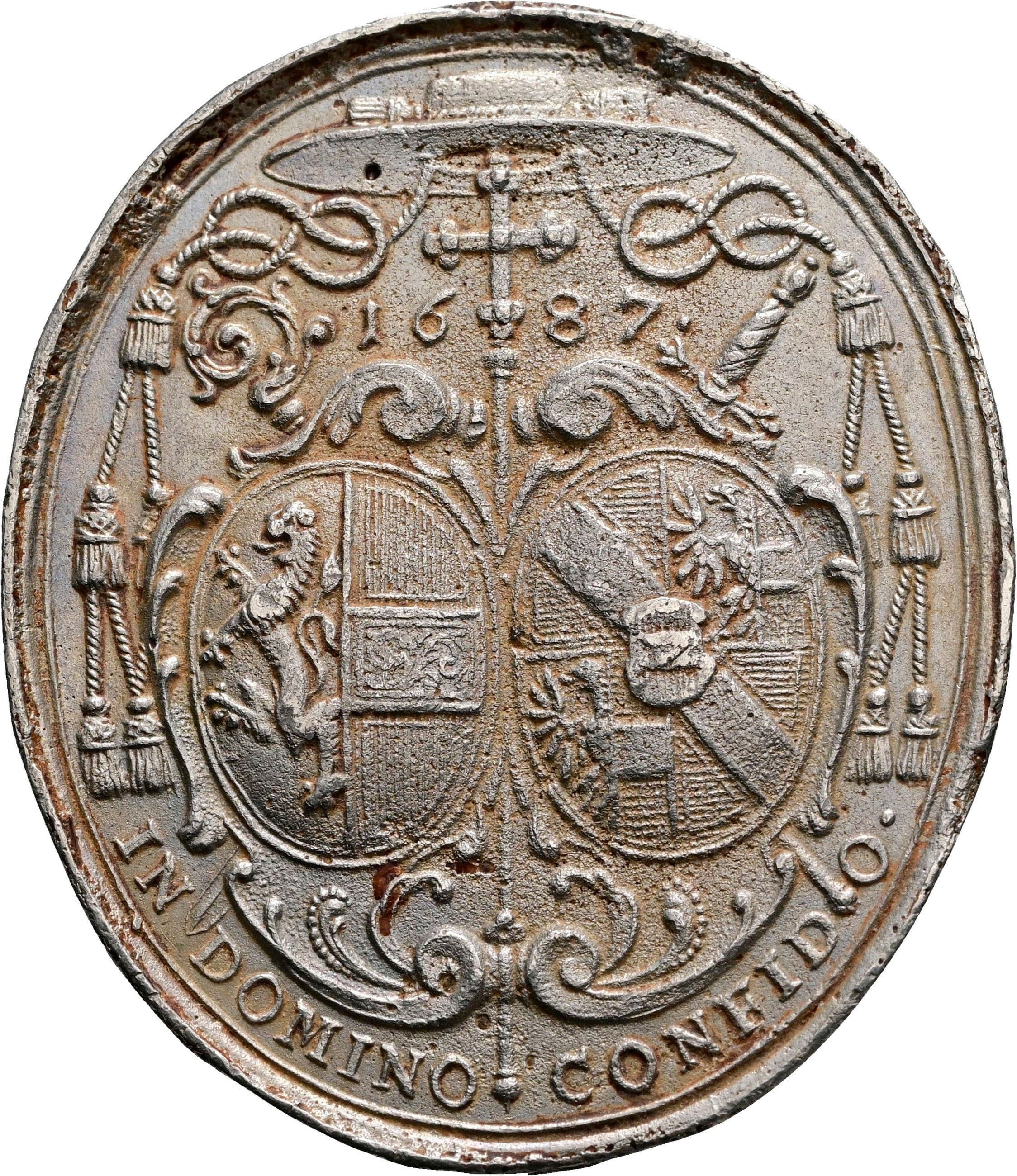 Alter Guss der ovalen Medaille auf die Wahl