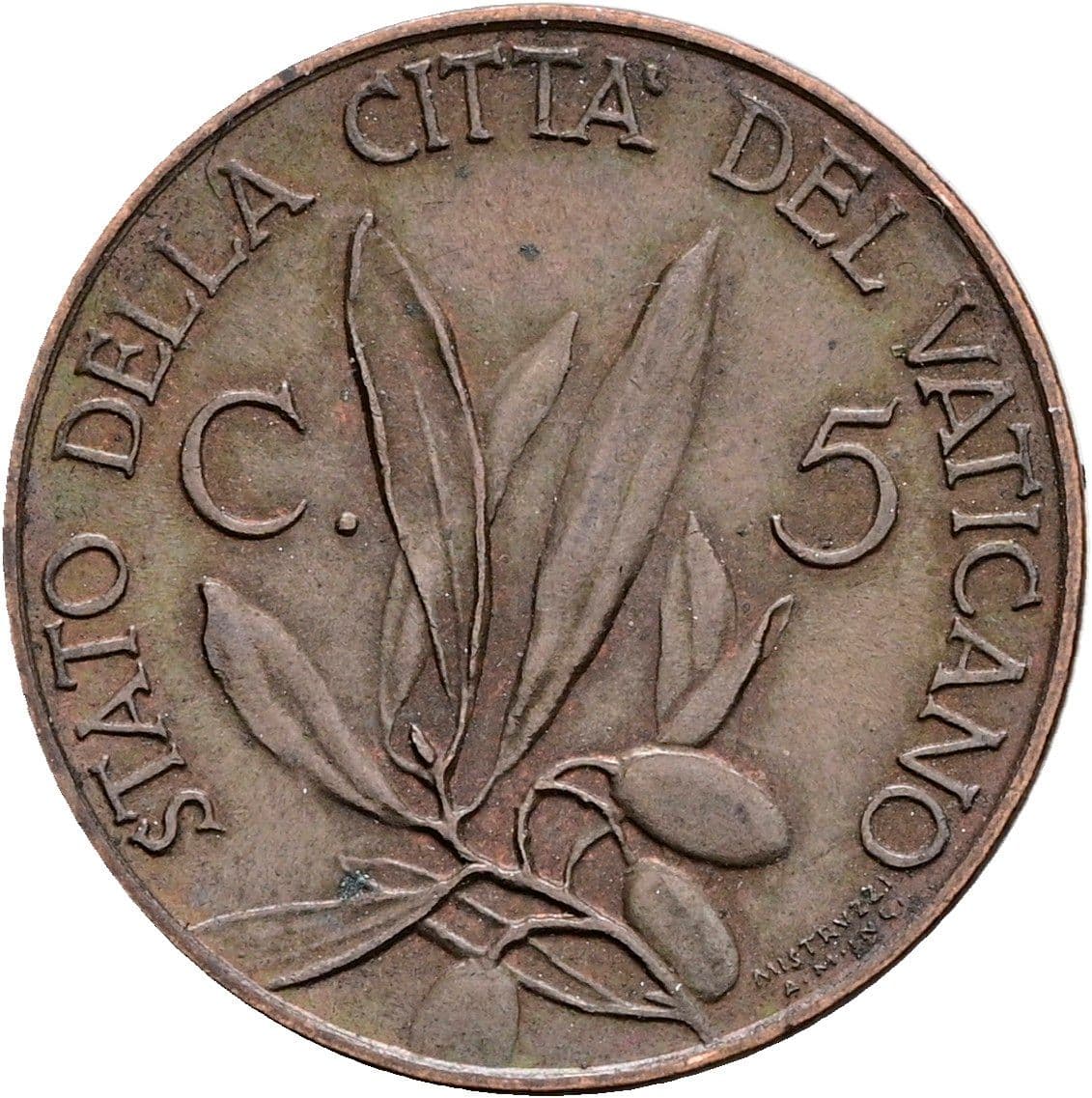 5 Centesimi Papst Pius XI. (1922-1939) 1933 – Vorderseite