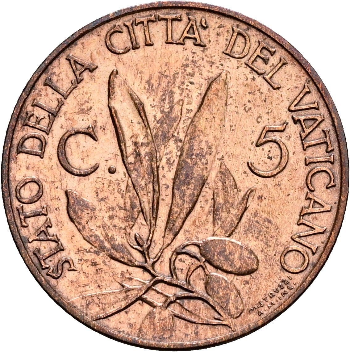 5 Centesimi Papst Pius XI. (1922-1939) 1930 – Vorderseite