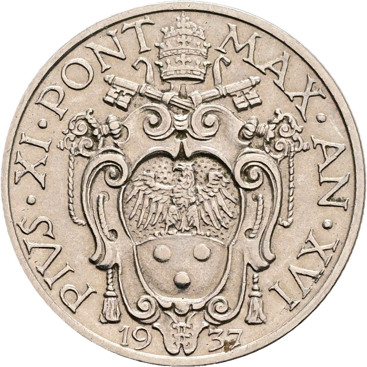 20 Centesimi Papst Pius XI. (1922-1939) 1937 – Rückseite