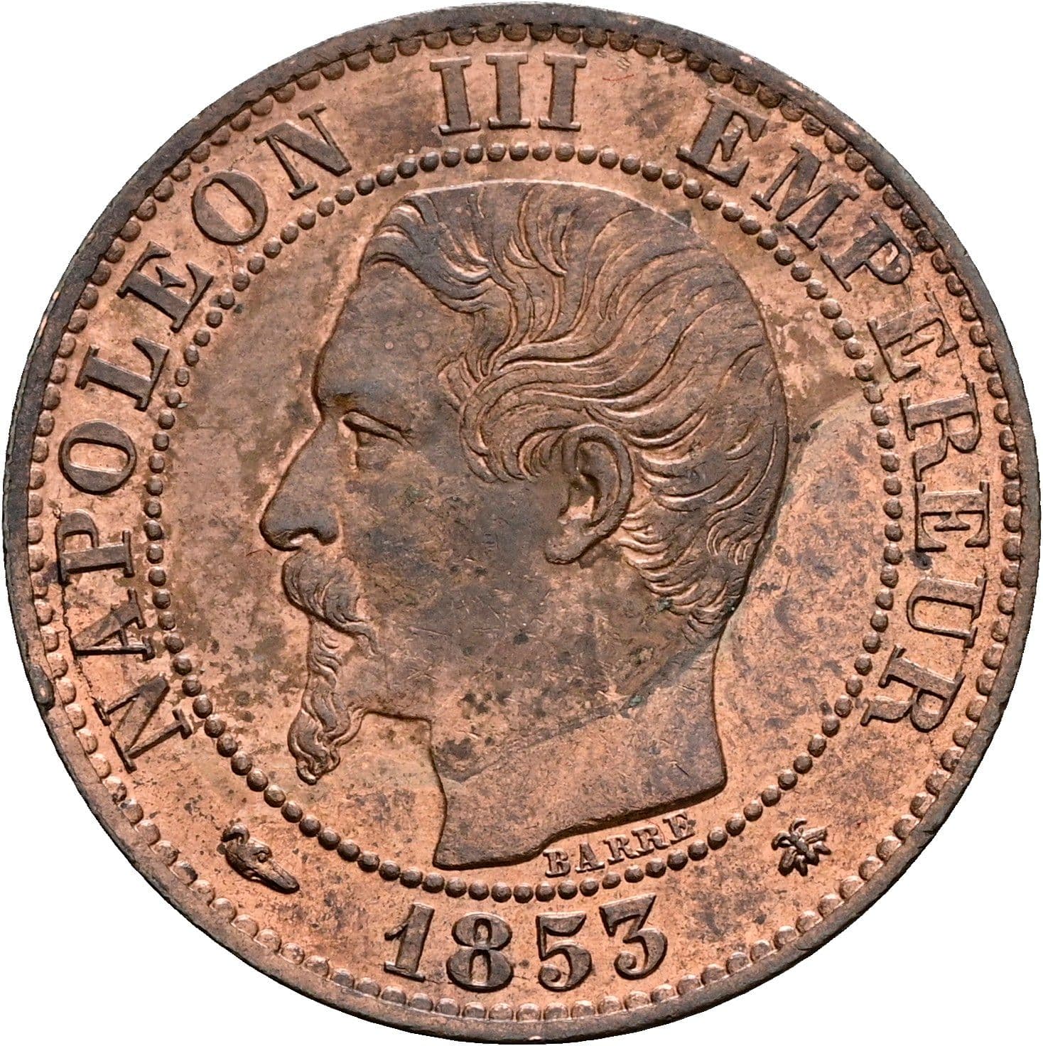 Cinq (5) Centimes Napoleon III. 1852-1870 1853 BB – Vorderseite