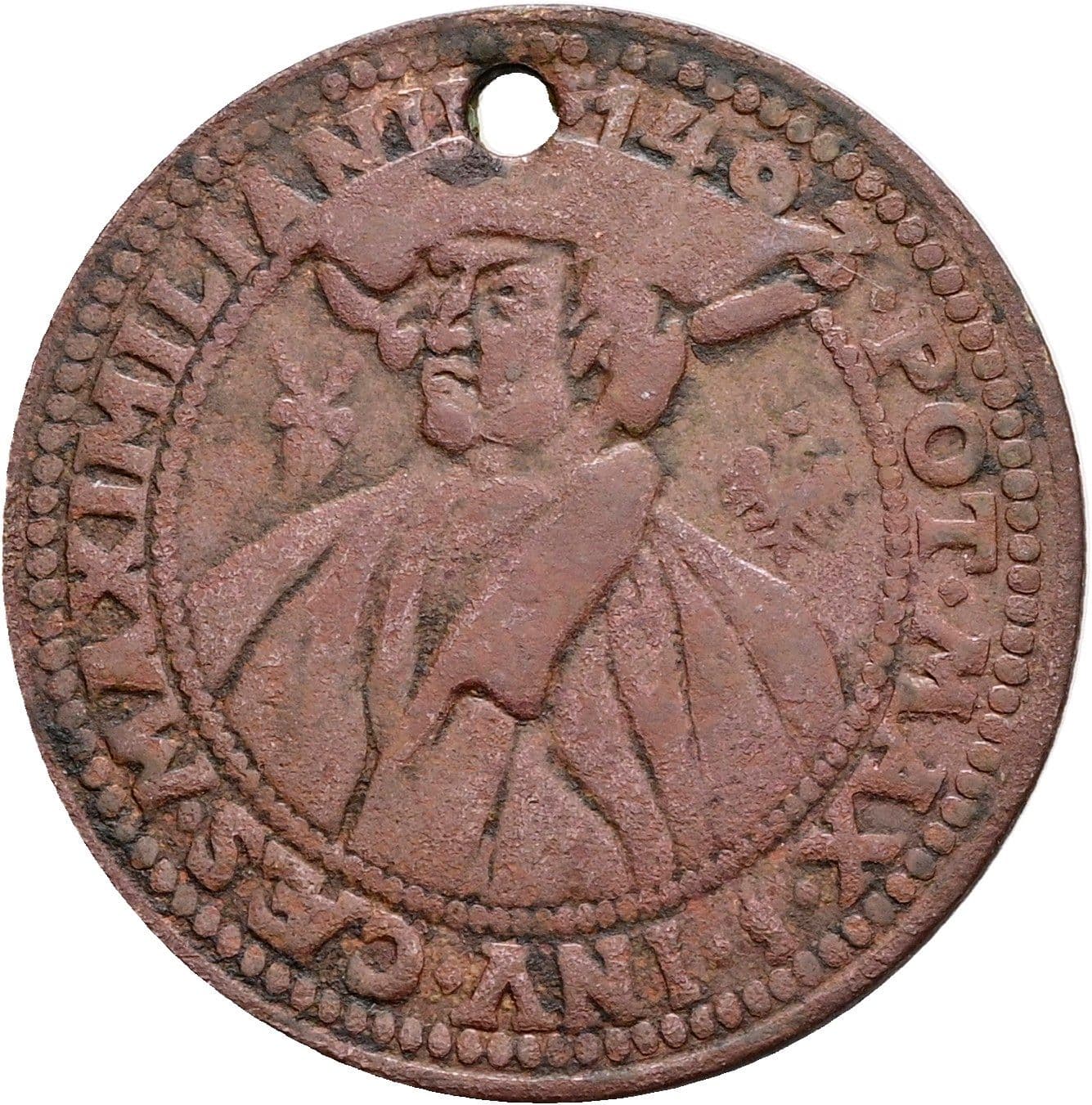 einseitige Bronzemedaille (Original!) Maximilian I. 1490-1519 1493 – Vorderseite