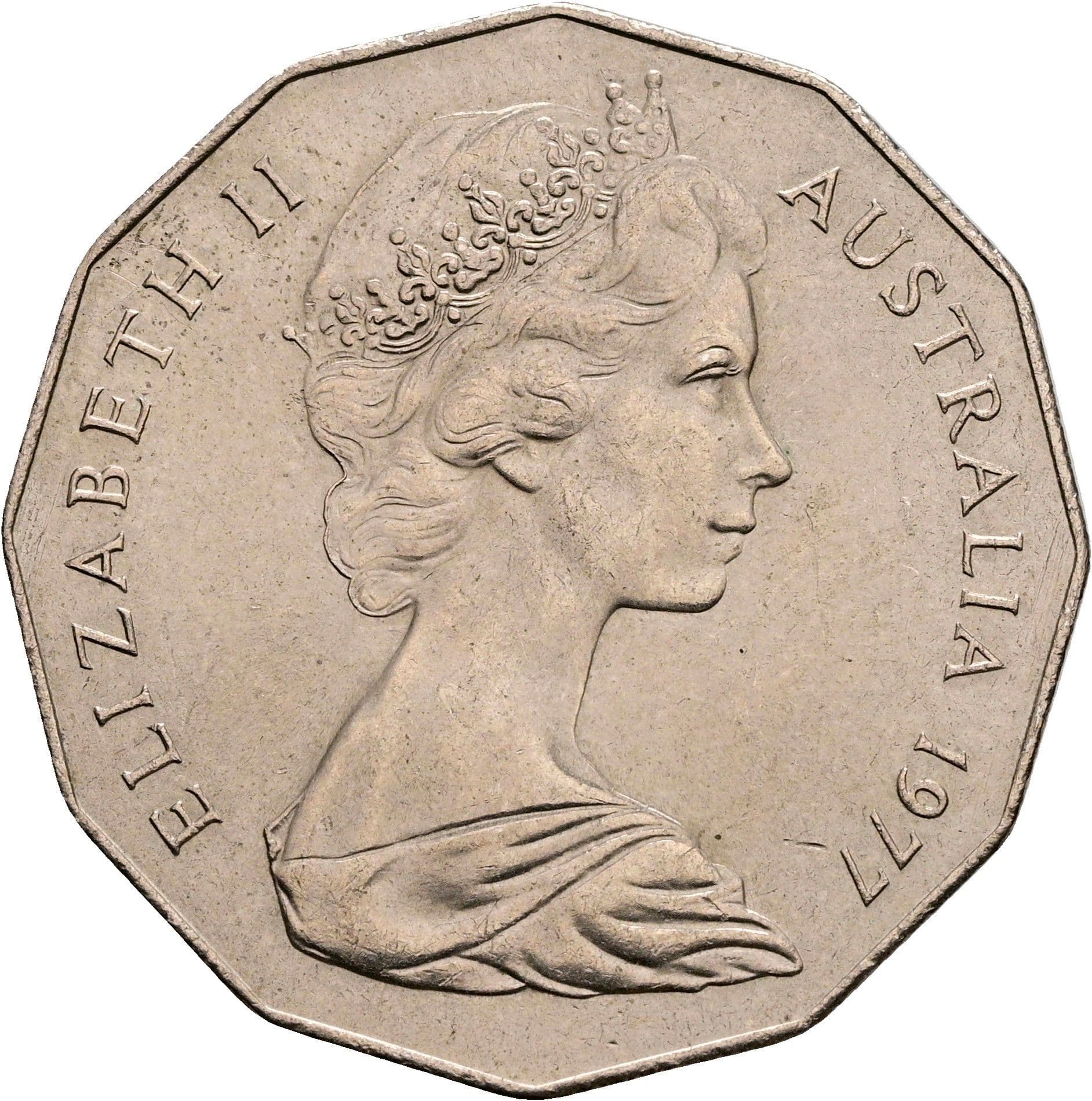 50 Cents Elisabeth II. 1952-2022 1977 – Vorderseite