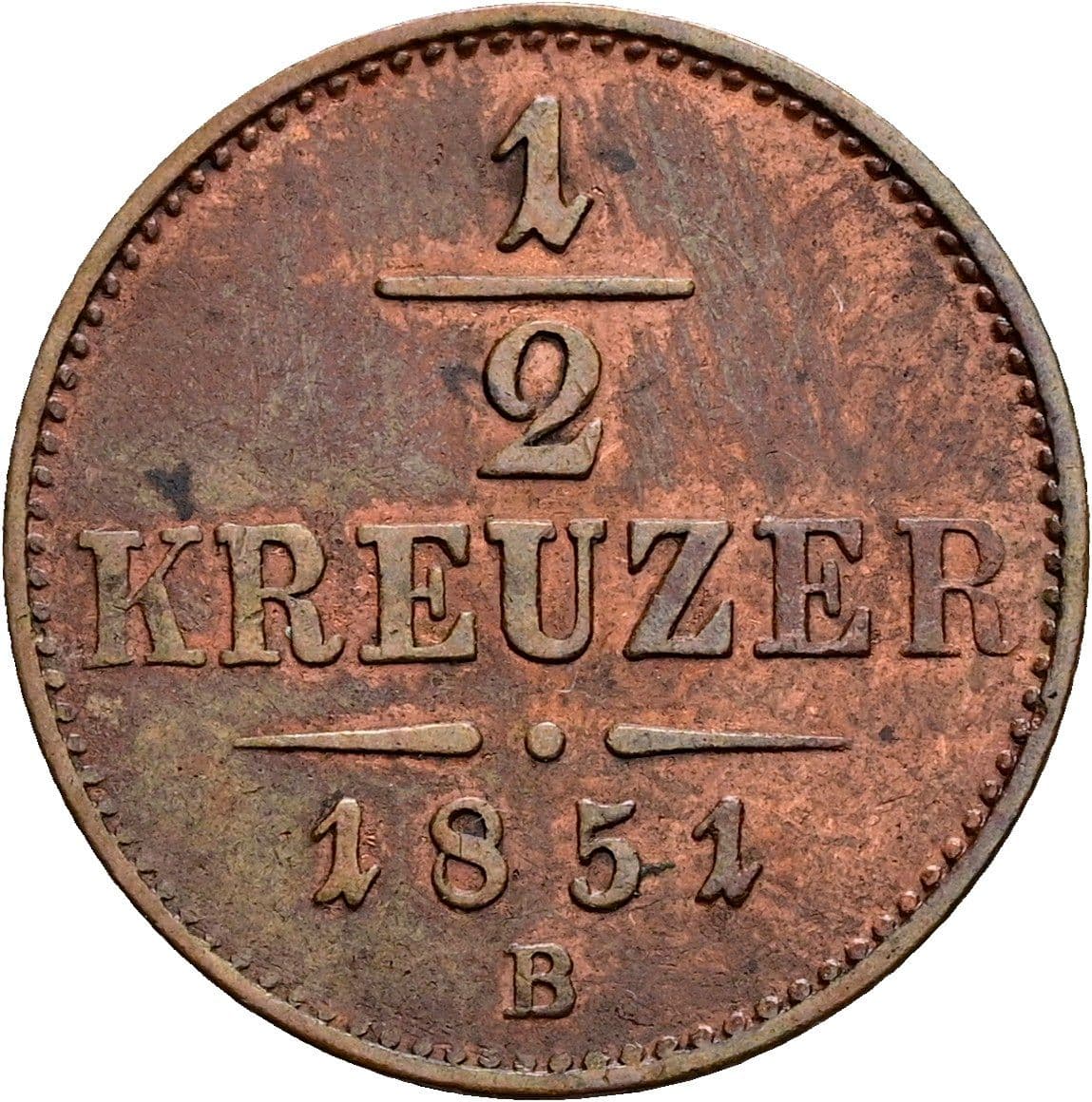 1/2 Kreuzer Franz Joseph I. 1848-1916 1851 B – Vorderseite