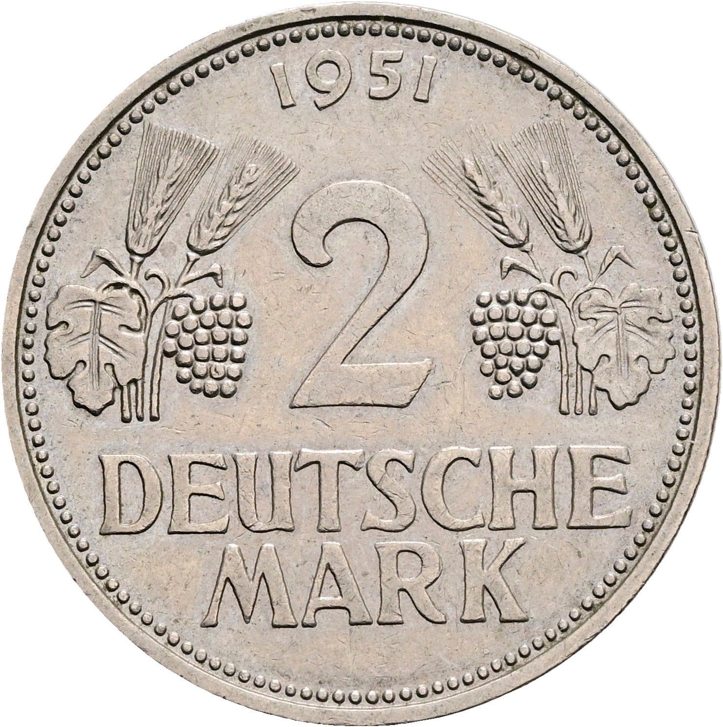 2 Deutsche Mark 1951 F – Vorderseite