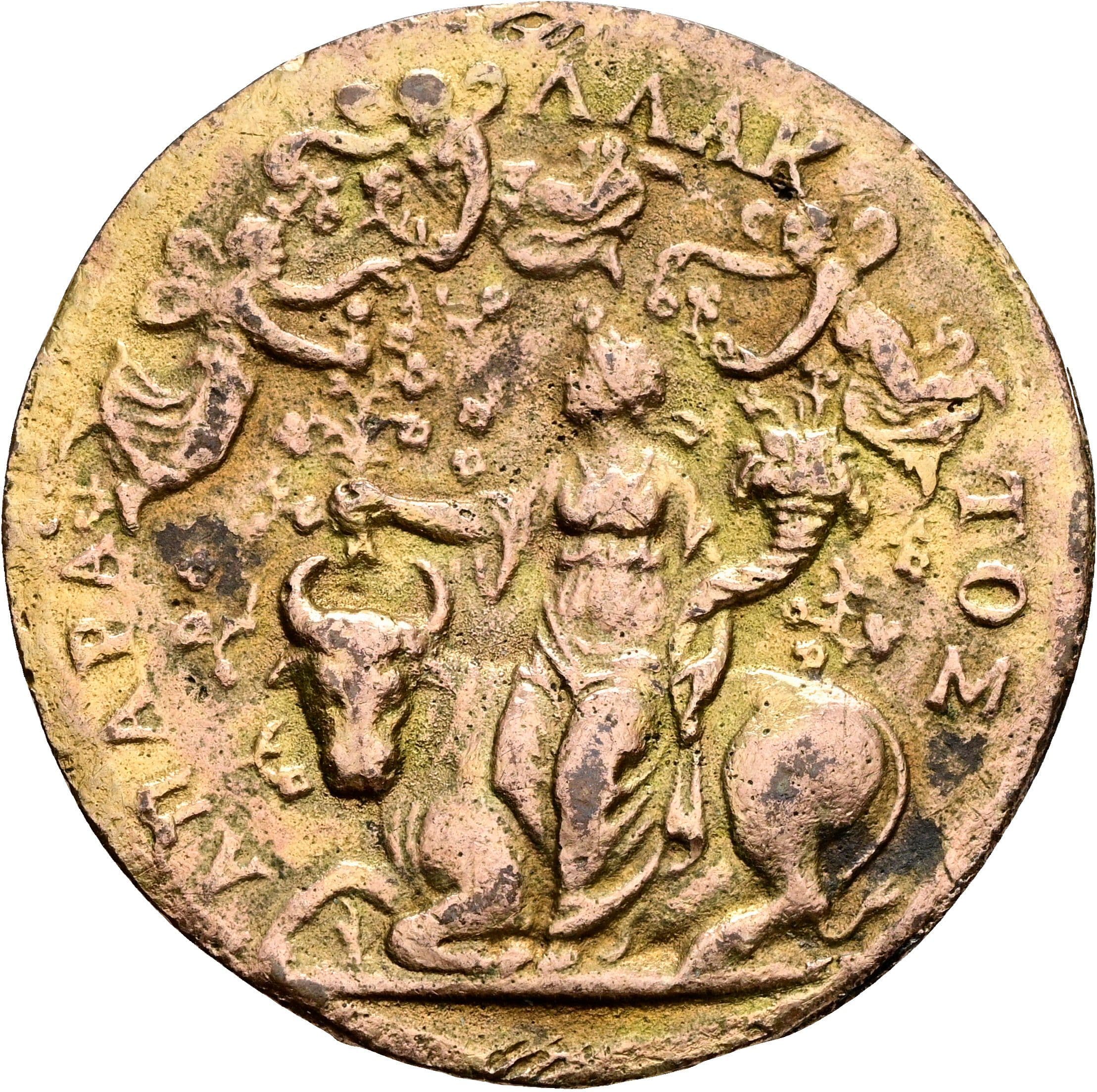 alte vergoldete Gussmedaille Johanna von Österreich, Tochter Karls V. 1535-1573 – Rückseite