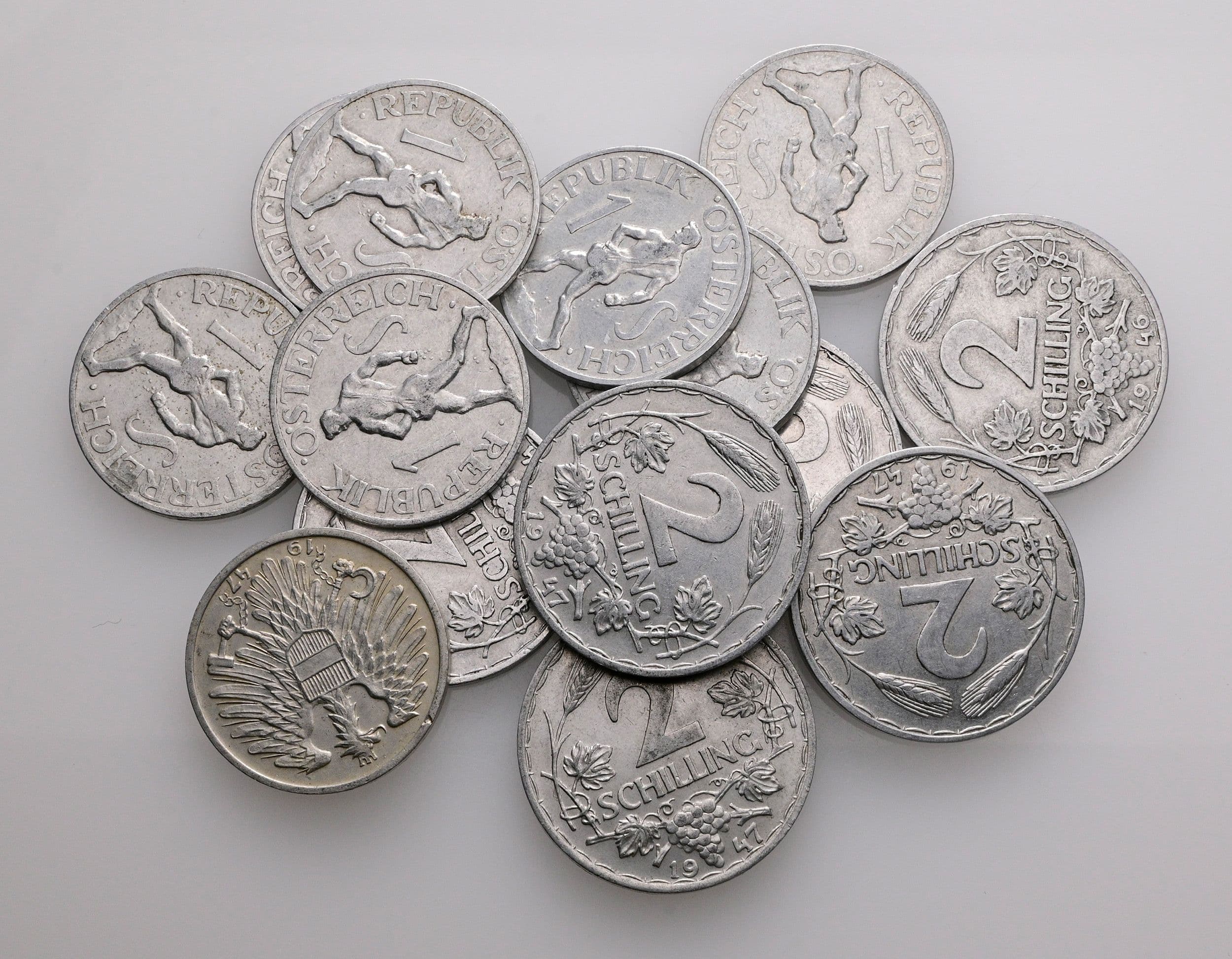 Lot 14 Stück Alu Schillinge – Vorderseite
