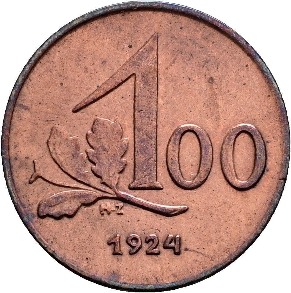 100 Kronen (= 1 Groschen) 1924 – Vorderseite