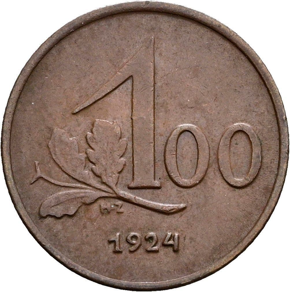 100 Kronen (= 1 Groschen) 1924 – Vorderseite
