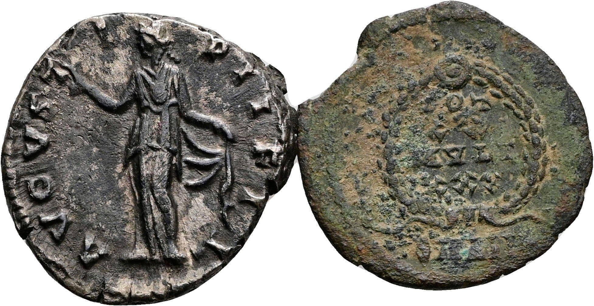 Lot Denar und Follis – Rückseite