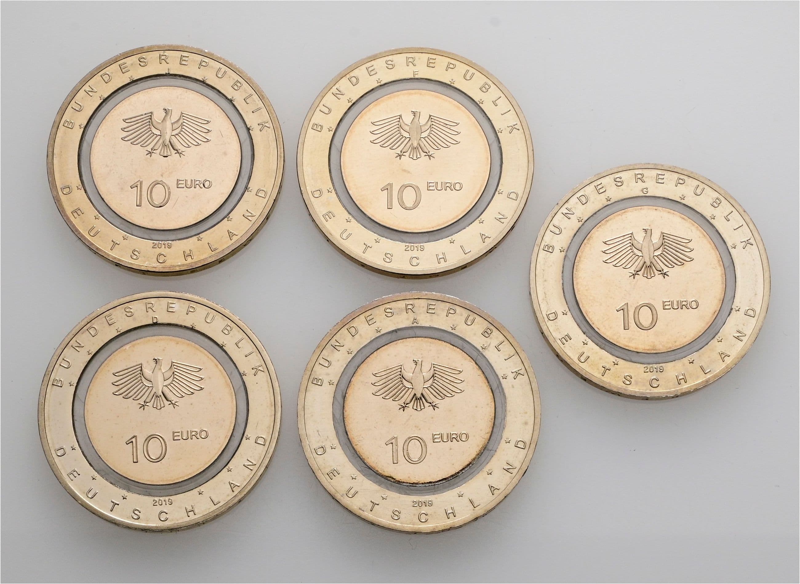Lot 5 Stück 10 Euro 2019 – Vorderseite