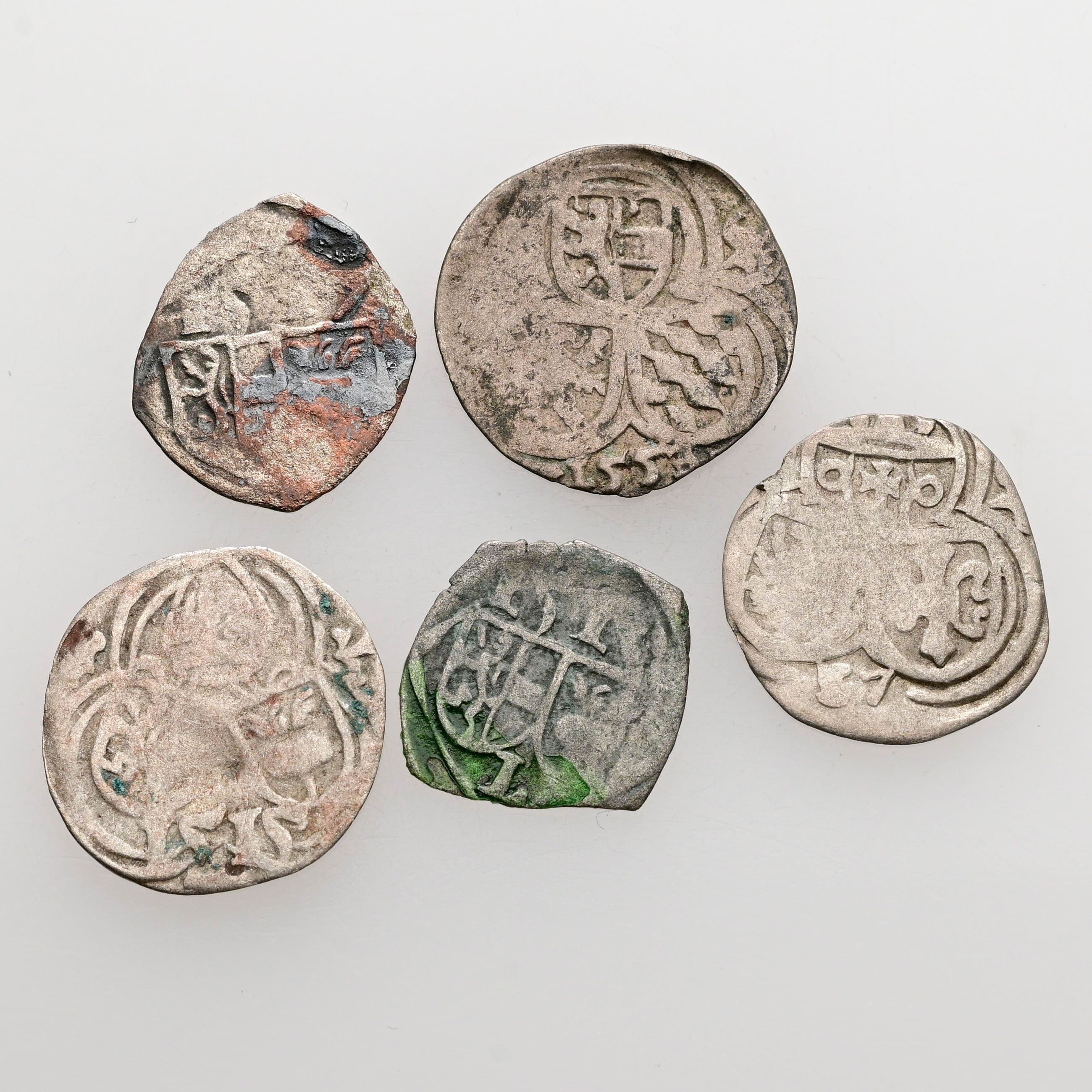 Lot Salzburger Kleinmünzen, Pfennig (2x), 2 Pfennige (3x)