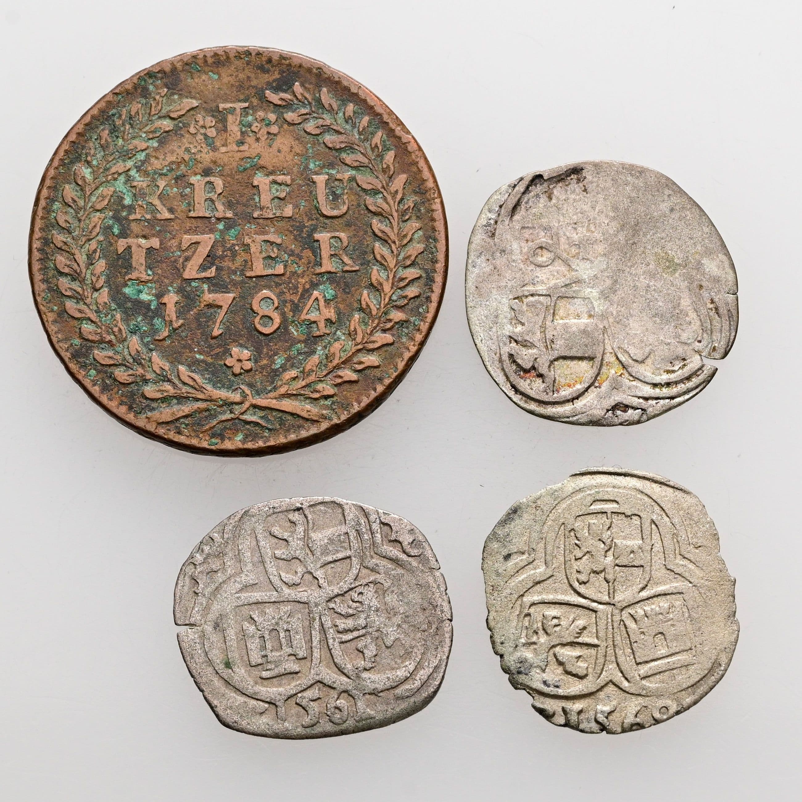 Lot Salzburger Kleinmünzen, 2 Pfennige (3x), 1 Kreuzer, 3x Silber, 1x Kupfer