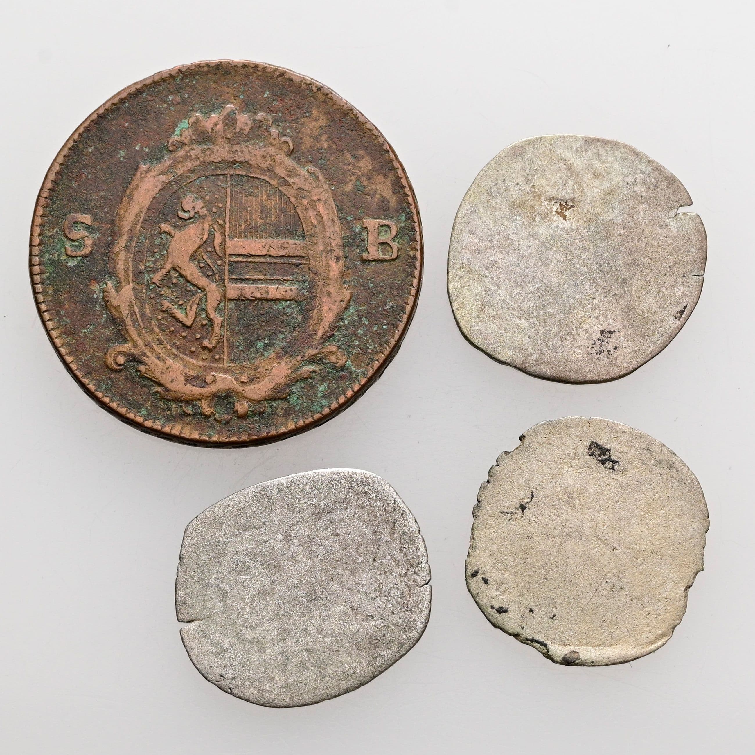 Lot Salzburger Kleinmünzen, 2 Pfennige (3x), 1 Kreuzer, 3x Silber, 1x Kupfer