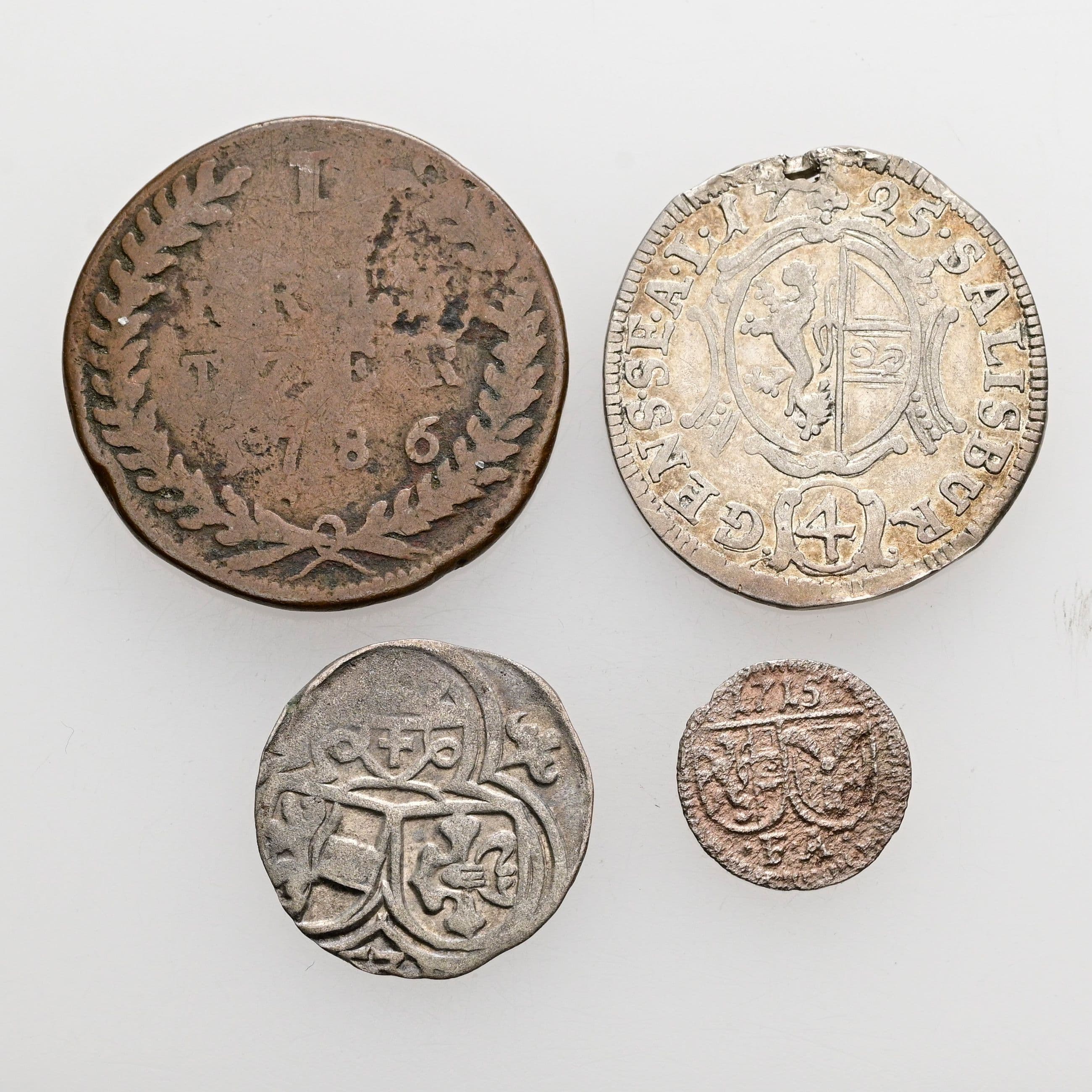 Lot Salzburger Kleinmünzen, Pfennig, 2 Pfennige,Kreuzer, 4 Kreuzer