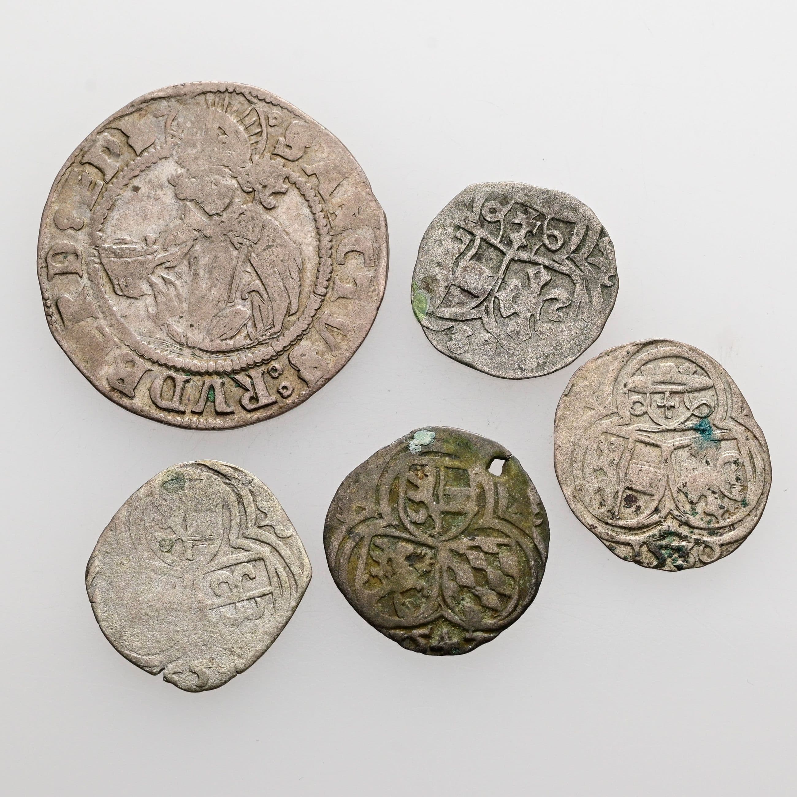 Lot Salzburger Kleinmünzen, 2 Pfennige (4x), Batzen