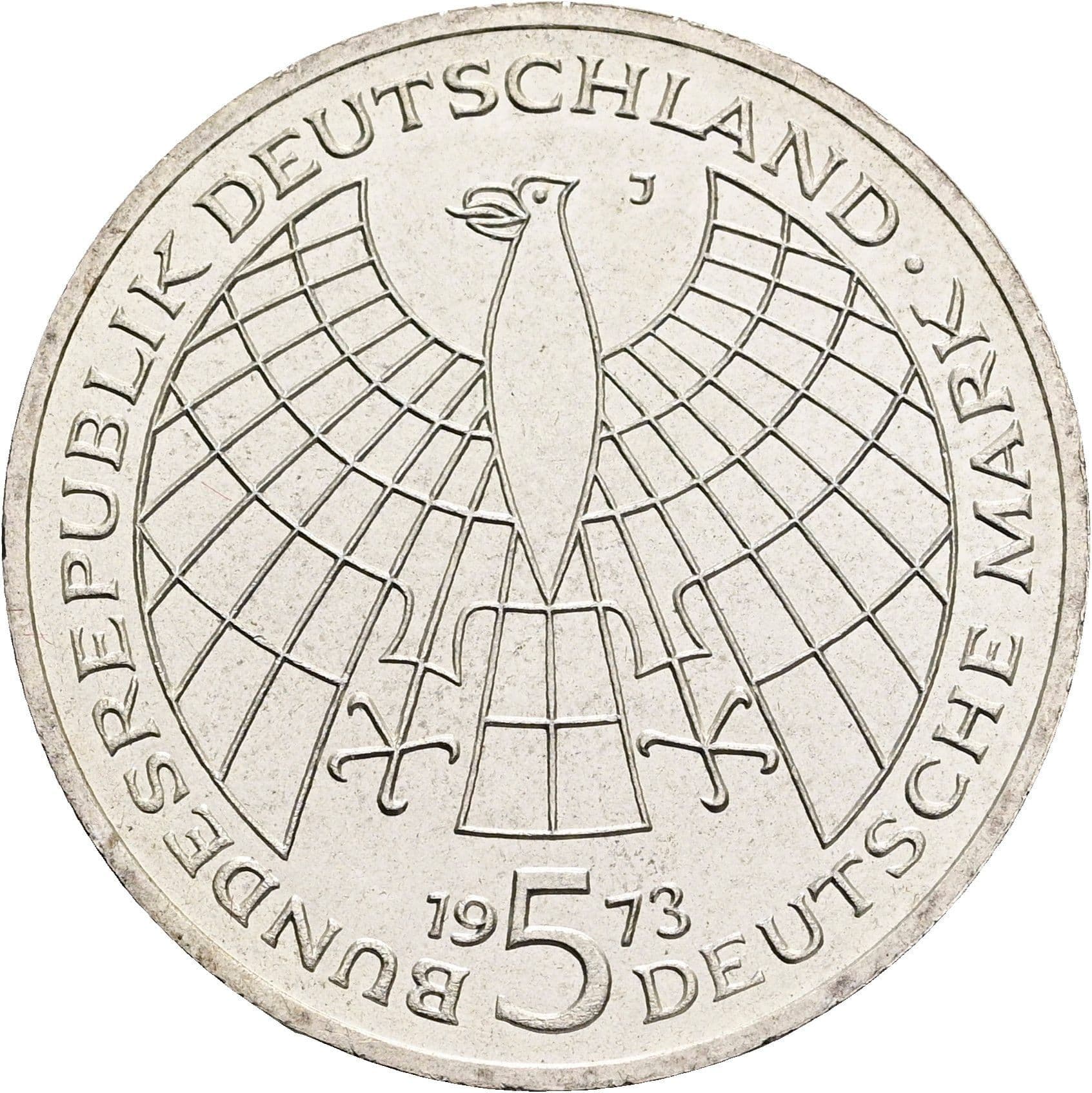 5 Deutsche Mark 1973 J – Rückseite